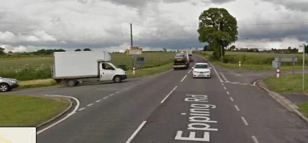 The photo for Blake Hall Road crossing of A414 between North Weald and Ongar.